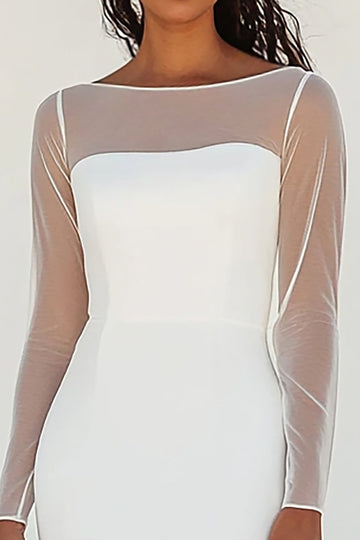 Robe de graduation en mousseline de soie blanche à col bateau avec manches 3/4